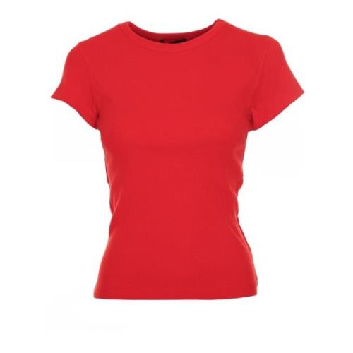 Geribbelde Ronde Hals T-shirt Drykorn , Red , Dames