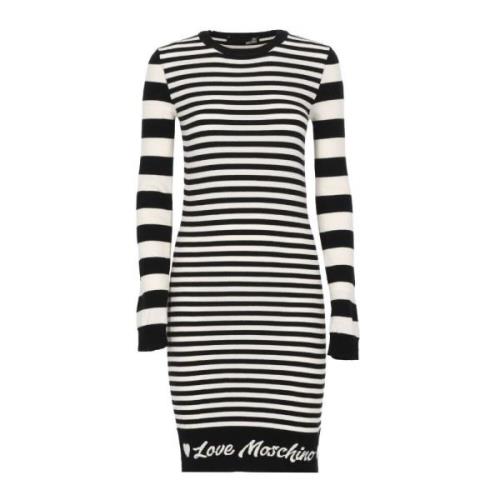 Gestreepte Logo Gebreide Jurk Love Moschino , Black , Dames