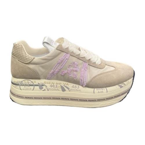 Beth Sneaker van Suède en Nylon Premiata , Beige , Dames