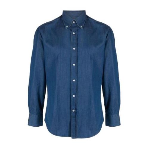 Donker Denim Overhemd Brunello Cucinelli , Blue , Heren