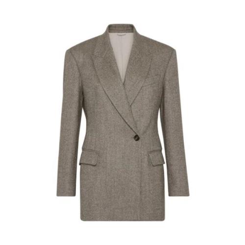 Aardebruine Herringbone Blazer Brunello Cucinelli , Gray , Dames