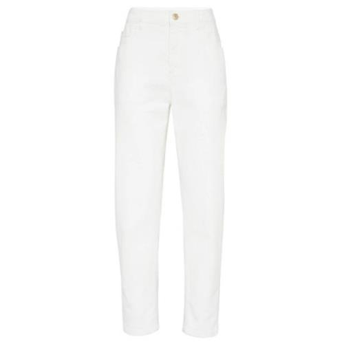 High-rise tapered jeans met Monili-ketting Brunello Cucinelli , White ...