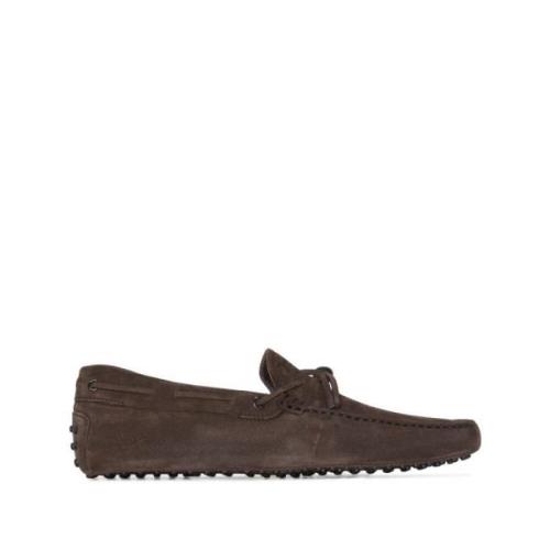 Bruine leren platte schoenen met strikdetail Tod's , Brown , Heren