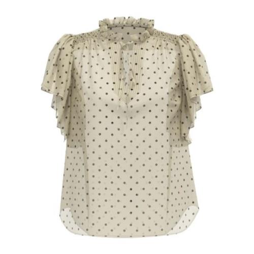 Blouse met stippenpatroon en ruches Co'Couture , Beige , Dames