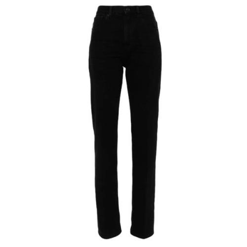 Zwarte Katoenen Denim Straight Leg Jeans Saint Laurent , Black , Dames