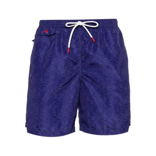 Micro-Dot Zwemshorts met Geborduurd Logo Kiton , Blue , Heren