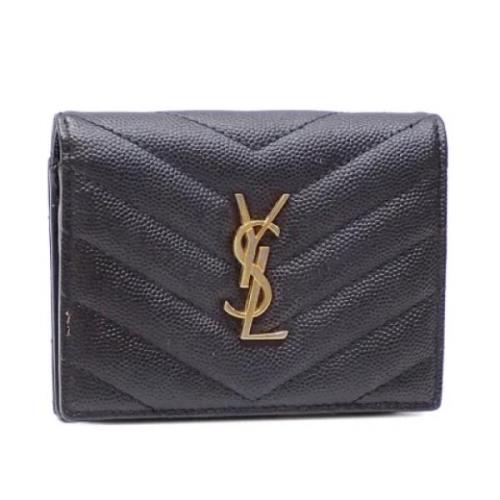 Pre-owned Leather wallets Yves Saint Laurent Vintage , Black , Dames