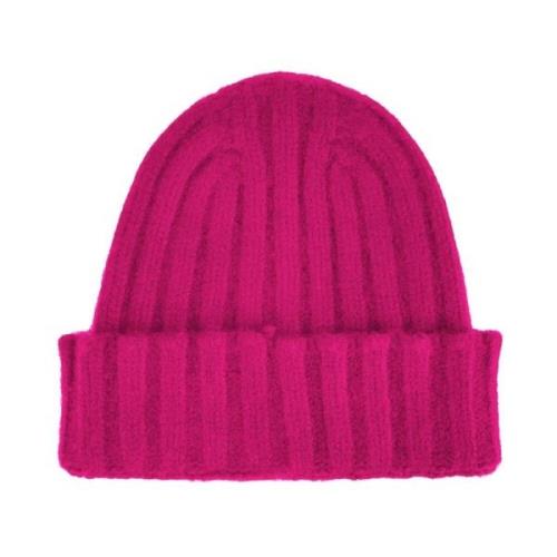 Fuchsia Geribbelde Cashmere Beanie Muts Made in Italia , Pink , Dames