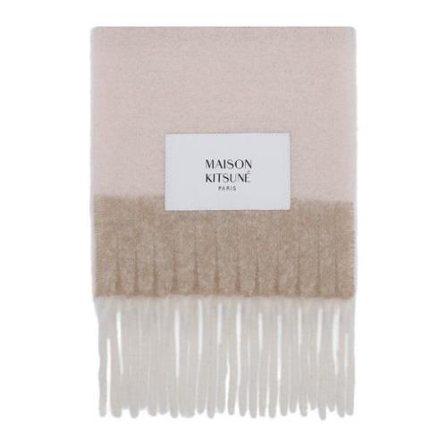 Gestreepte Alpaca Gebreide Sjaal met Franjes Maison Kitsuné , Pink , H...