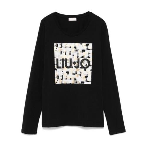 Rhinestone Logo Crew Neck T-shirt Liu Jo , Black , Dames