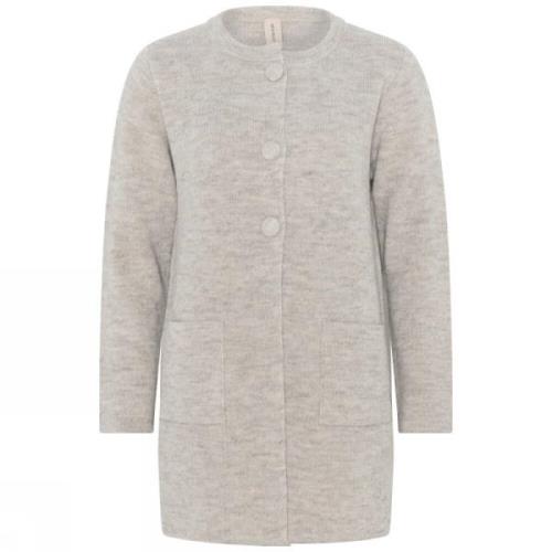 Klassieke Lange O-Neck Cardigan Skovhuus , Beige , Dames