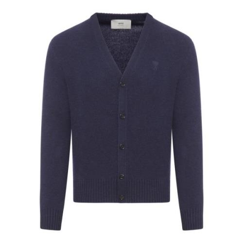 Blauwe Gebreide Cardigan met Monogram Ontwerp Ami Paris , Blue , Heren