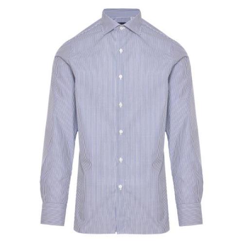 Gestreept Katoenen Shirt Made in Italy Finamore , Blue , Heren