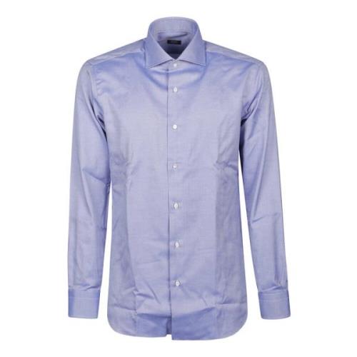 Klassieke Lange Mouw Hals Shirt Barba Napoli , Blue , Heren