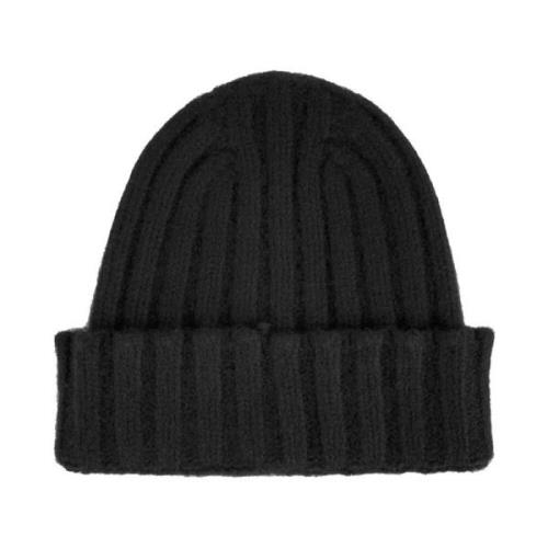 Luxe Geribbelde Kasjmier Wintermuts Made in Italia , Black , Unisex