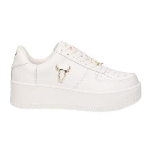 Witte Leren Sneaker met Gouden Metalen Logo Windsor Smith , White , Da...