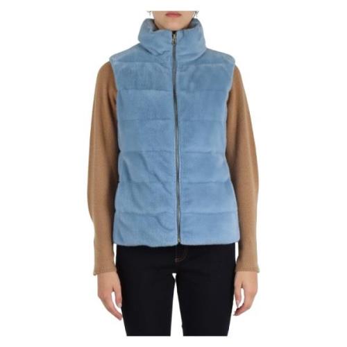 Gewatteerde nepbont en nylon vest Emme DI Marella , Blue , Dames