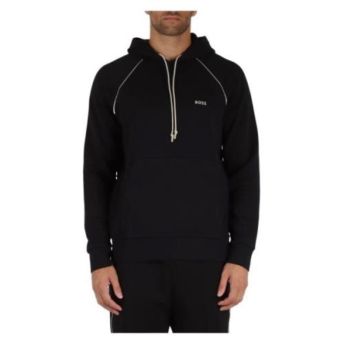 Stretch Katoenen Hoodie met Logo Boss , Black , Heren