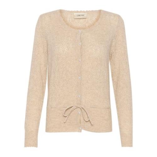 Beige Melange Gebreide Blouse met knoopsluiting Cream , Beige , Dames