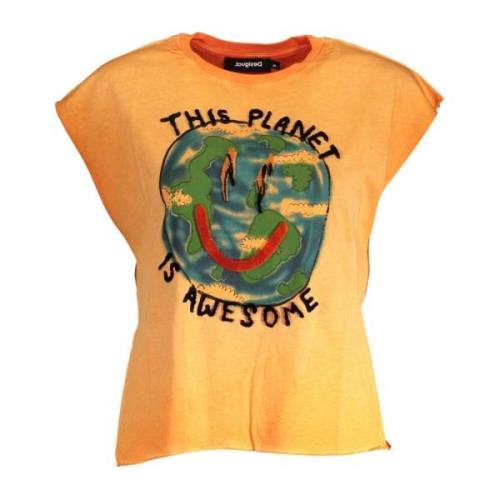 Levendig Tee met Contrasterende Print Desigual , Orange , Dames