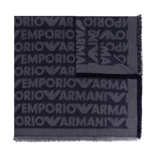 Sjaal met logo Emporio Armani , Blue , Heren