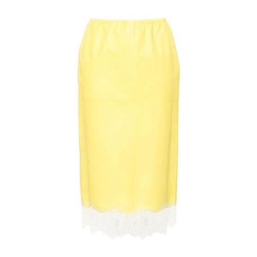 Midi Rokken met Elastische Taille en Kant Blumarine , Yellow , Dames