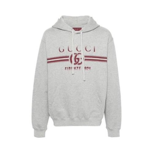 Mélange Katoenen Hoodie met Logo Print Gucci , Gray , Heren