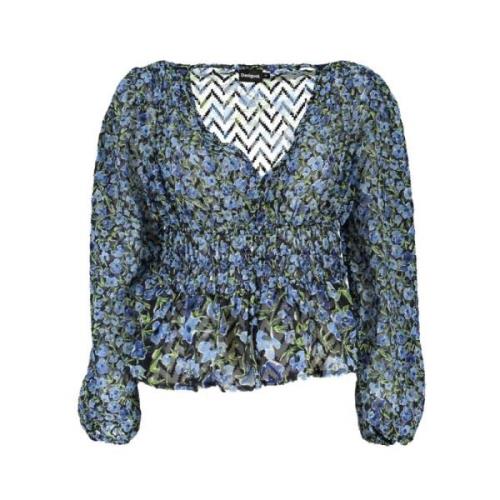 Gestreepte Blouse met V-Hals Desigual , Blue , Dames