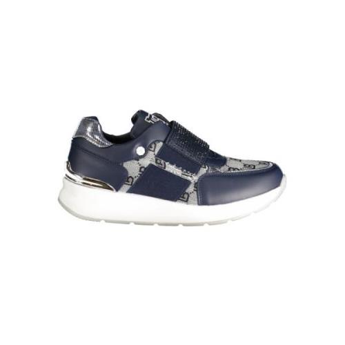 Blauwe Polyester Sneaker met Elastiek, Contrastdetails, Logo Laura Bia...