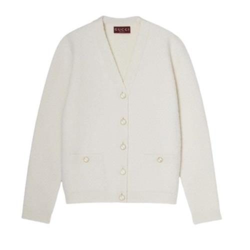 Witte Bouclé V-Hals Vest Gucci , White , Dames