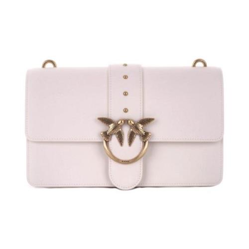 Leren Tas met Clip en Logo Pinko , White , Dames