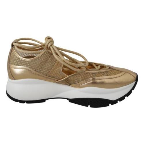 Gouden Glamour Mesh Leren Sneakers Jimmy Choo , Yellow , Dames