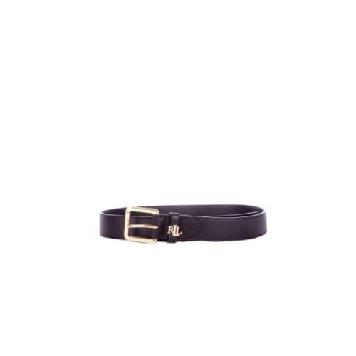 Zwarte Leren Riem Logo Gesp Ralph Lauren , Black , Dames