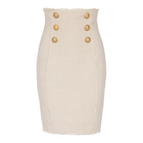 Linnen Pencil Rok Balmain , Beige , Dames