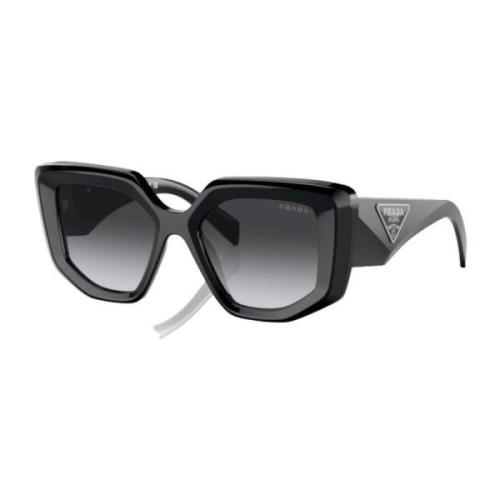 Geometrische Vlinder Zonnebril Zwart Glanzend Prada , Black , Dames