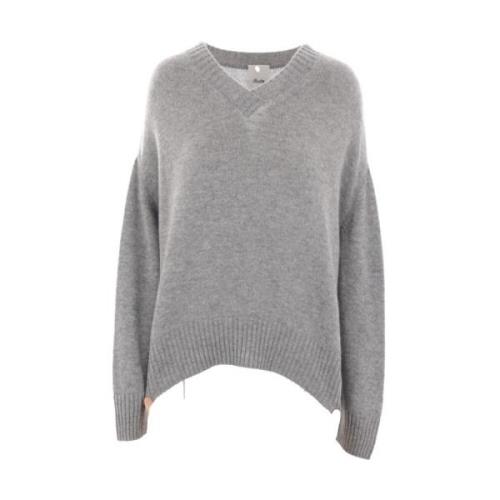 Grijze Cashmere V-Hals Trui Allude , Gray , Dames