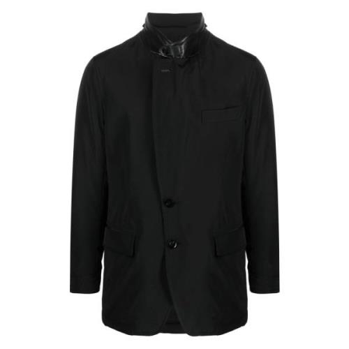 Polyester Jas met Leren Details Tom Ford , Black , Heren