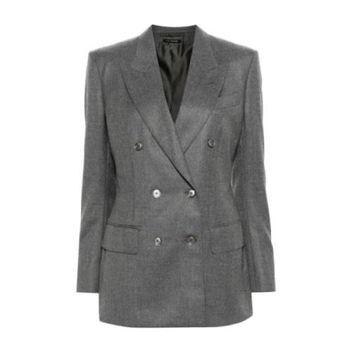 Grijze Wollen Jas Peak Revers Tom Ford , Gray , Dames