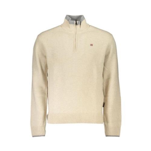 Beige Half-Zip Pullover met Contrast Borduurwerk Napapijri , Beige , H...