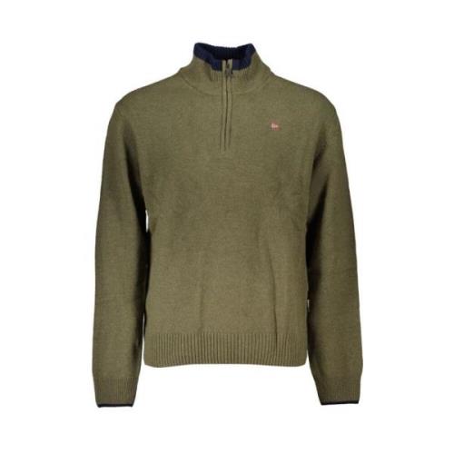 Groene Pullover met Halve Rits en Borduurdetails Napapijri , Green , H...