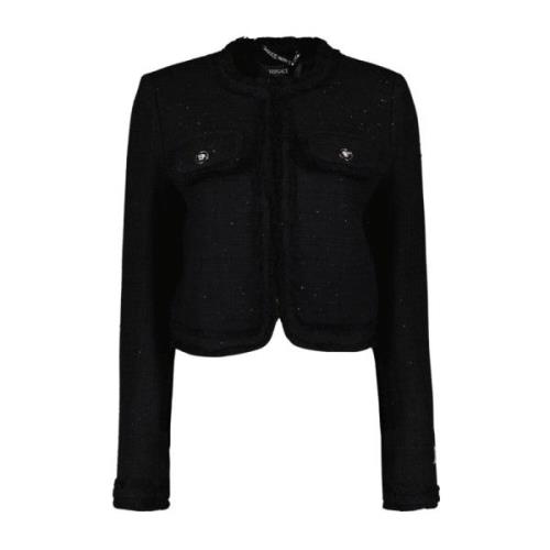 Korte Tweed Cardigan met Ronde Hals Versace , Black , Dames