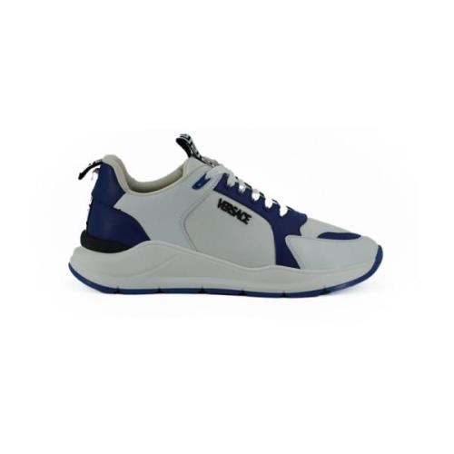 Elegante Leren Sneakers Blauw Wit Versace , White , Heren