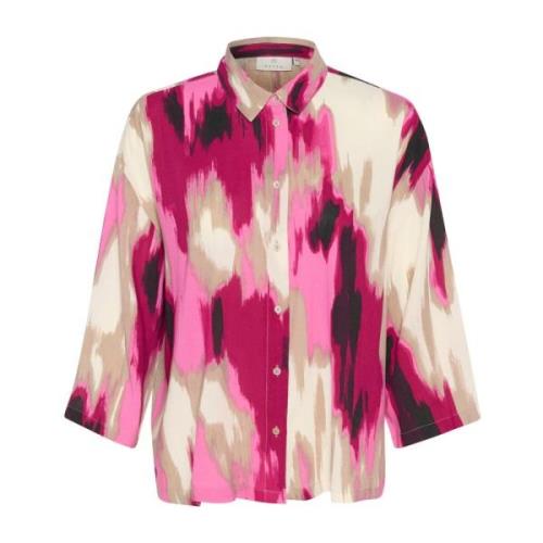 Roze Abstracte Print Blouse Kaffe , Multicolor , Dames