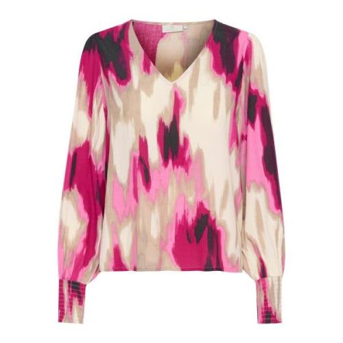 Roze Abstract Print Blouse Top Kaffe , Multicolor , Dames