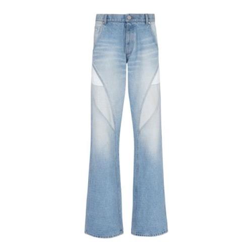 Losse Blauwe Denim Broek Balmain , Blue , Heren