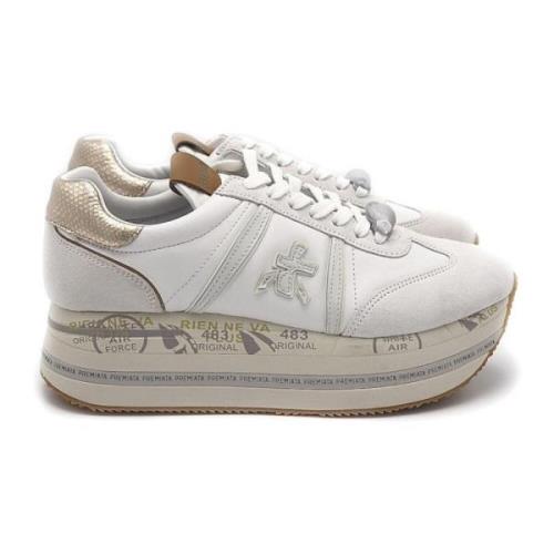 Sneaker van Suède en Leer Wit Cognac Premiata , White , Dames