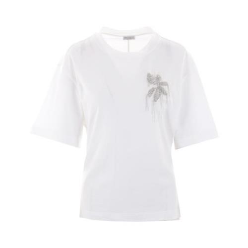 Witte Bloemen Jersey T-shirt Brunello Cucinelli , White , Dames