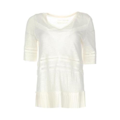 Chique Linnen T-shirt met Haakdetails Patrizia Pepe , White , Dames