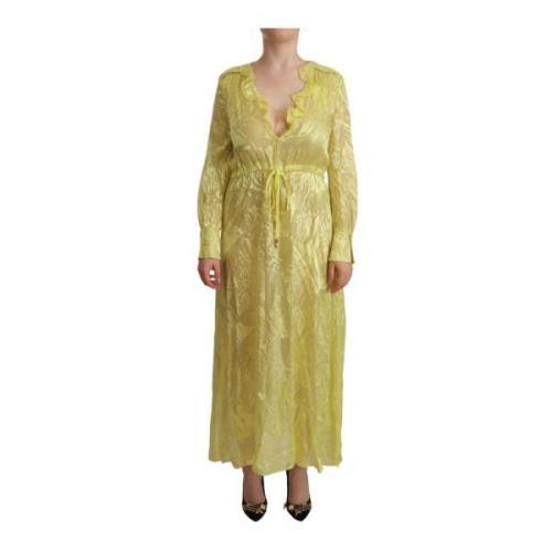 Gele Zijden Plunging Maxi Jurk Patrizia Pepe , Yellow , Dames