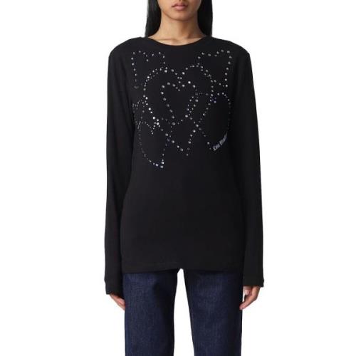 Versierd Hart Langarm T-shirt Love Moschino , Black , Dames